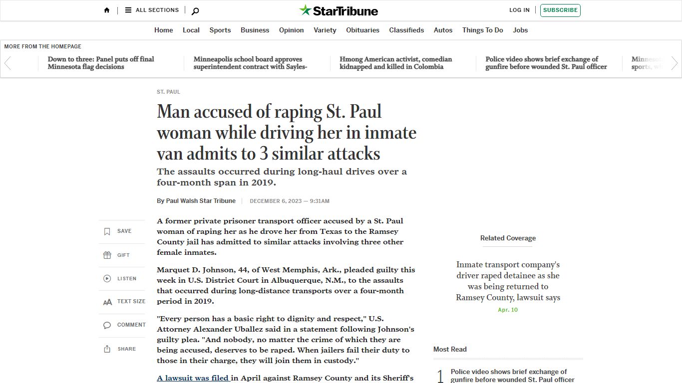 Man accused of raping St. Paul woman while driving her in inmate van ...